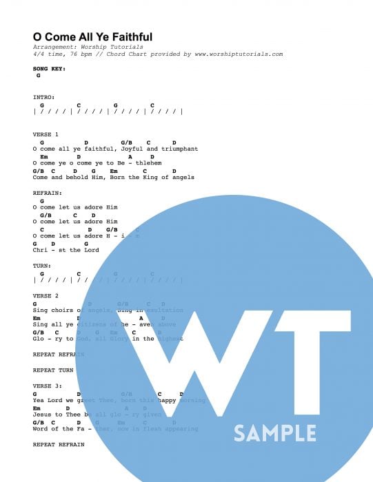 Chris Tomlin O Come All Ye Faithful Chord Chart